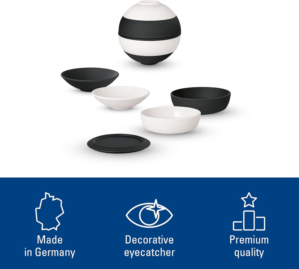 Villeroy & Boch Iconic Collection La petite Boule, Premium Porcelain, Made in Germany, Appetizer Set for 2, 5.5 x 5.5 in, Black & White