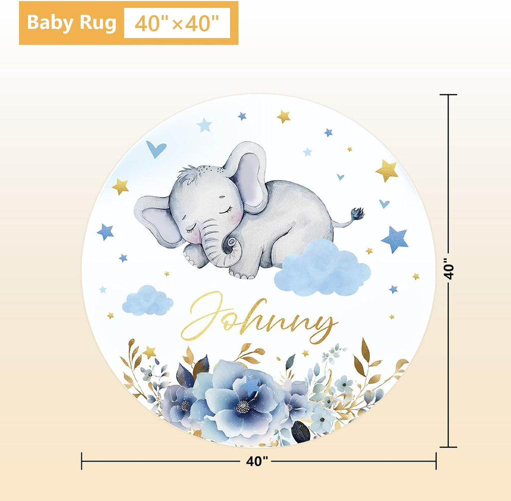 Terwex Custom Baby Crib Bedding Set, 5 Pcs Personalized Name Baby Crib Sets for Infant Toddler, Blue Elephant Nursery Bedding Set for Boy Girl, Double Layer Flannel Baby Bedding Sets Customized Gifts