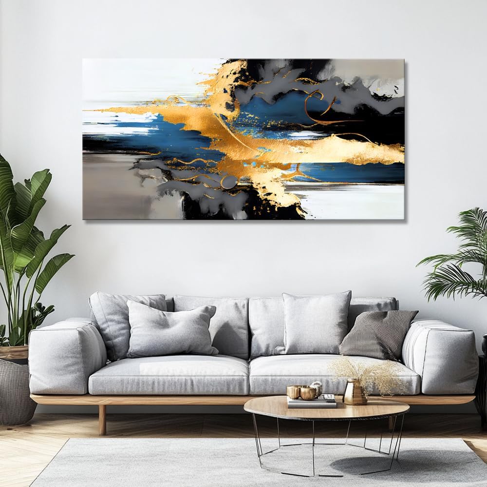 Wall Art Abstract Wall Art Prints Canvas Painting Black Yellow Blue Modern Large Artwork for Living Room Bedroom Office Home Decor 40'x79' with Framed