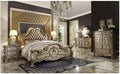 Acme Dresden Eastern King Bed in Bone Synthetic Leather & Gold Patina