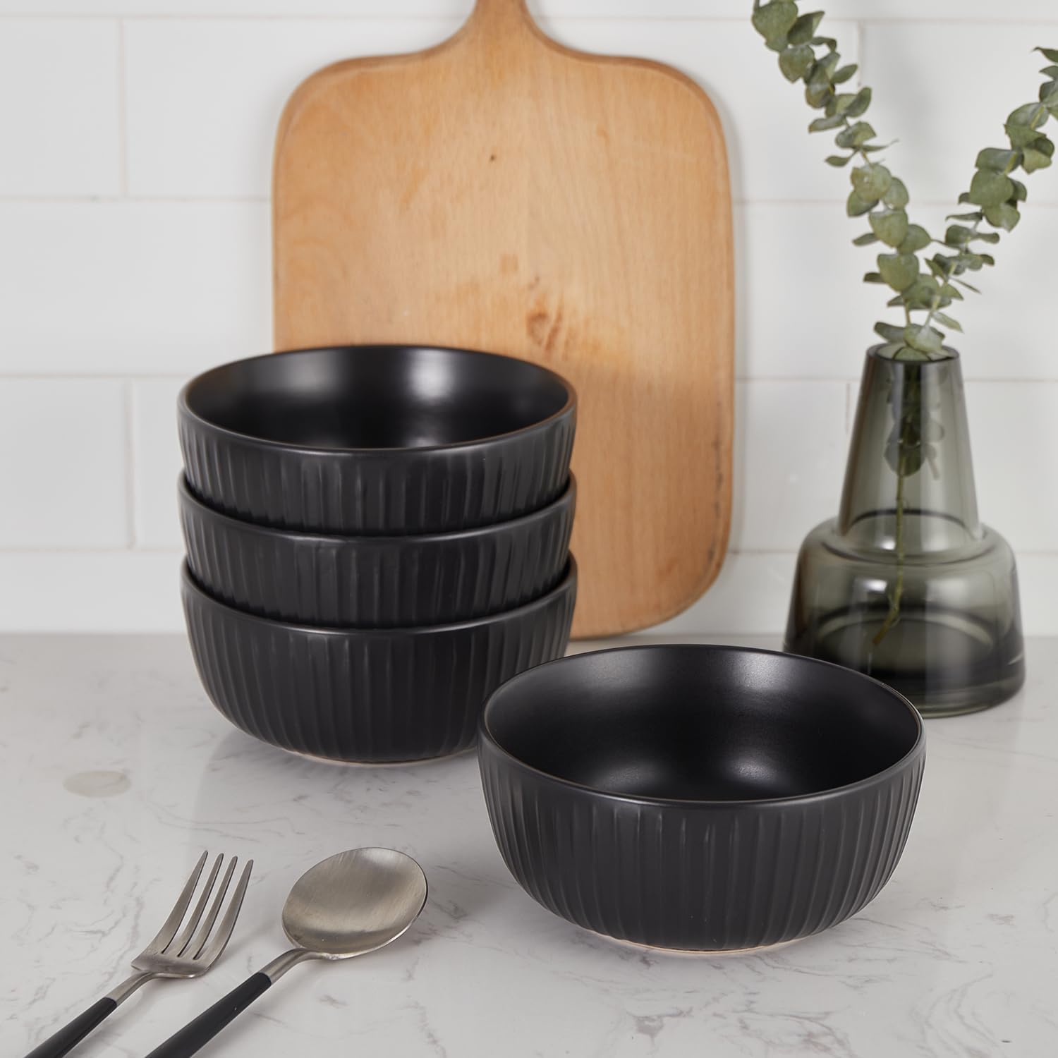 Stone Lain Logan 24 Pieces Stoneware Dinnerware Set, Black