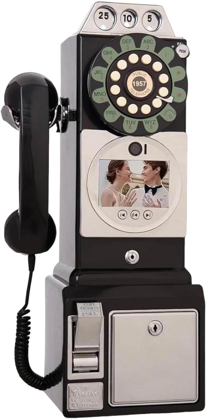 Video Audio Guest Book, Wedding Guest Book Phone, Retro Vintage Telephone Booth with 1080P HD Recording, 32GB Storage, Perfect for Parties(Black)