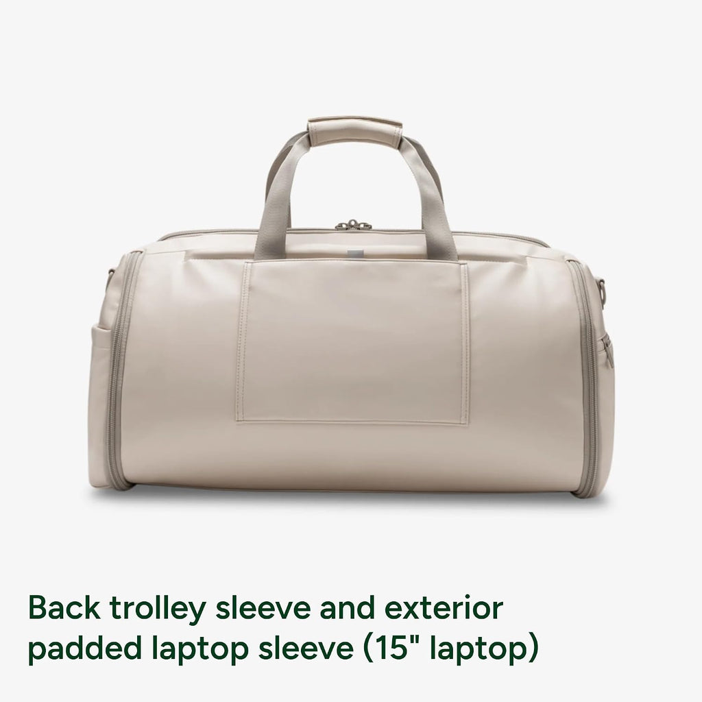 Halfday Convertible 2-in-1 Vegan Leather Premium Garment Duffel Weekender Bag 45L (Carry-on, Wrinkle-Free Travel, Hanging Suit Compartment, Shoe Pockets, Trolley Sleeve), Ivory