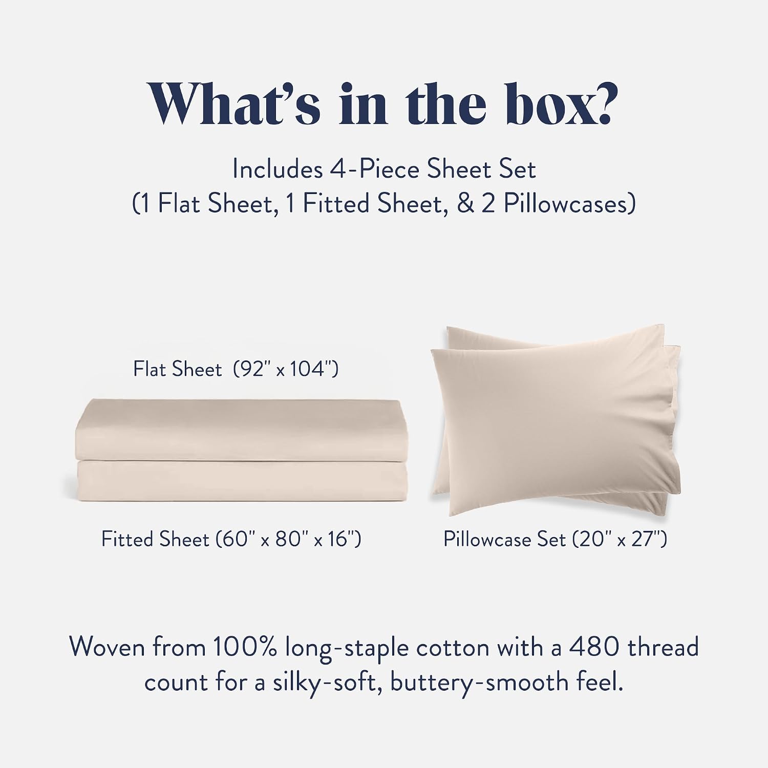 Brooklinen Luxury Sateen 4 Piece Sheet Set - 100% Cotton Bed Sheets, Soft & Durable Queen Size Sheets Set in Pebble, Oeko-TEX Certified Bedding Set, 1 Fitted Sheet, 1 Flat Sheet, 2 Pillowcases