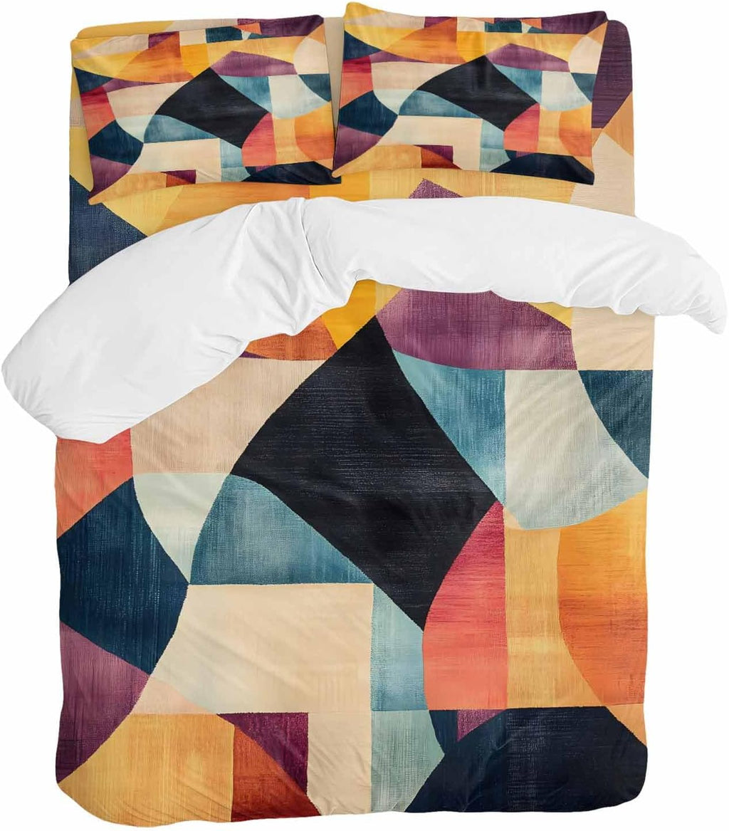 Prime Leader Abstract Art Duvet Cover Set Queen Size 4 Pieces Colorful Geometric Color Block Bedding Set with Zipper Closure, 1 Comforter Cover 90x92 Inches 1 Flat Sheet & 2 Pillow Cases