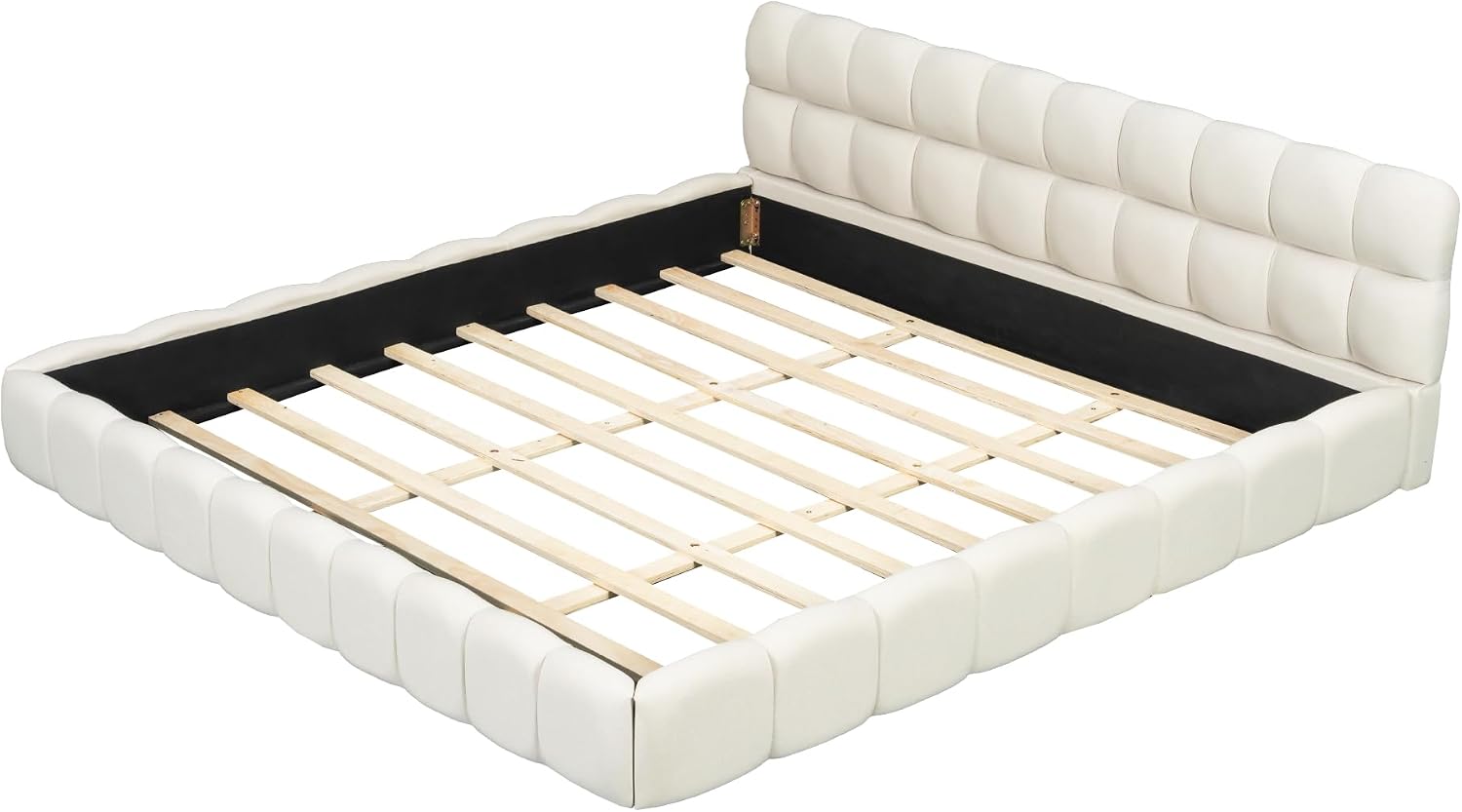 GOWE King Size Upholstered Platform Bed with Thick Fabric, Grounded Bed with Solid Frame, Beige