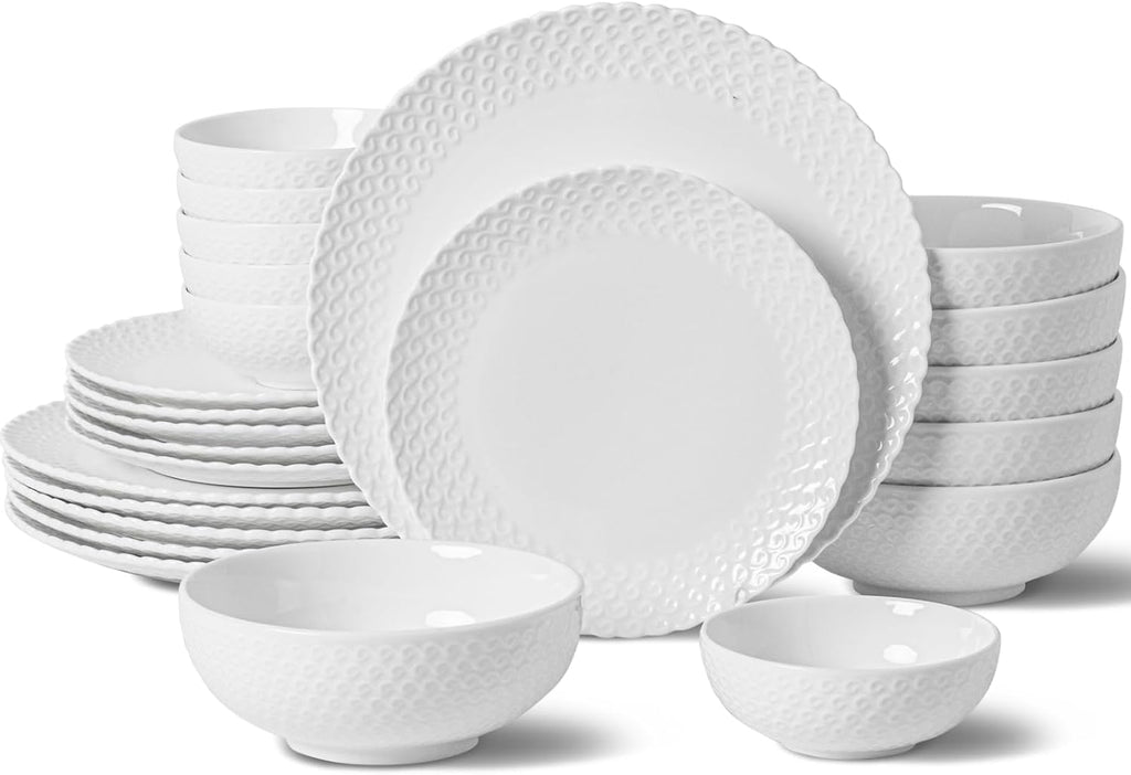 HOMBENE Dinnerware Set, 24 Piece Plates and Bowls, Porcelain Dinner Set for 6, Modern Dish Sofia Collection