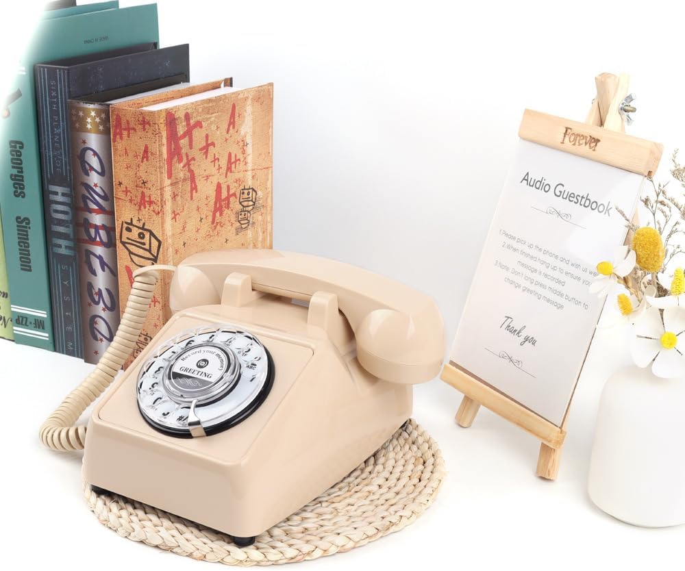 cojodopo Wedding Message Blessing Audio Guestbook Telephone, Antique Guestbook Telephone Fixed Landline Recorder Phone (Rotary Model)