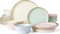 Famiware Saturn Stoneware Dinnerware Sets for 8 (24 Pieces), Ceramic Plates and Bowls Dish Sets with Hand-Painted Trim - Chip & Scratch Resistant, Microwave & Dishwasher Safe Tableware, Multi-color