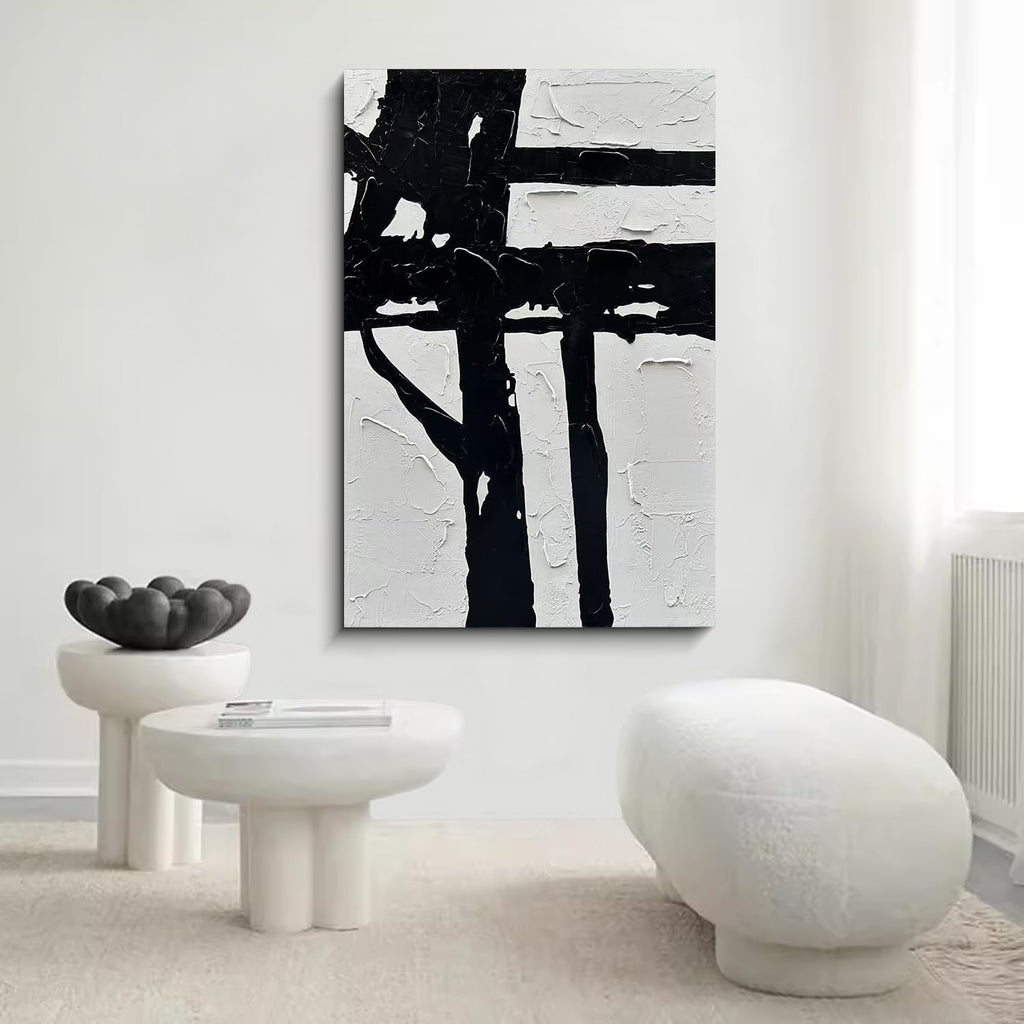 NANKAI Hand-Painted Black And White Abstract Wall Art Contemporary Minimalist Oil Painting Art 45x30 inch Large Painting Art For Home Walls Living Room Hallway Wall Decoration