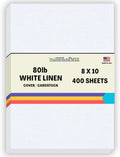 400 Bright White Linen 80# Cover Paper Sheets - 8' X 10' (8X10 Inches) Photo|Picture-Frame Size - 80 lb/pound Card Weight - Fine Linen Textured Finish - Quality Cardstock