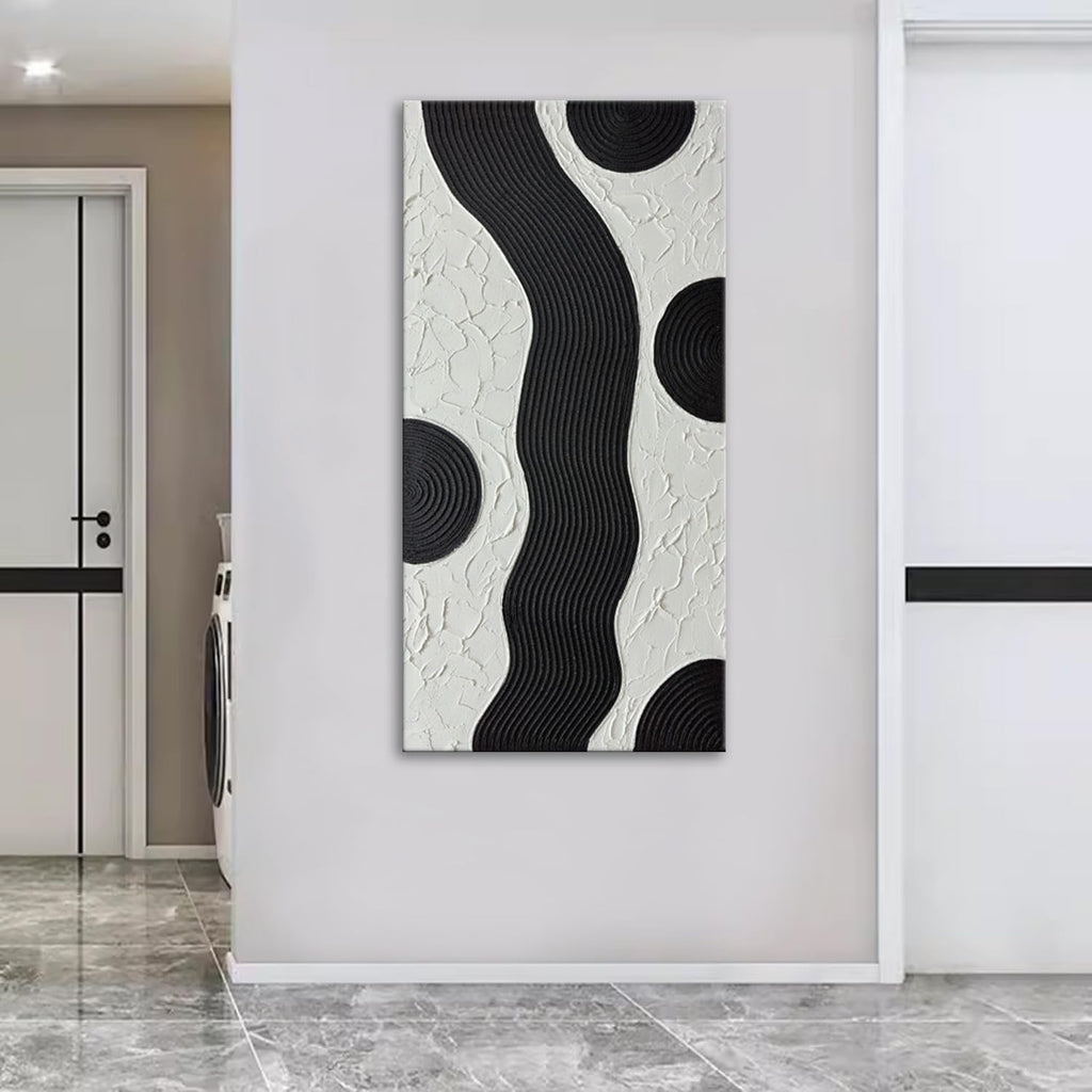 zoinart Hand-Painted Black and White Abstract Oil Paintings Modern Canvas Wall Art, Minimalist Texture Artwork for Living Room Bedroom Office Wall Decor Ready to Hang