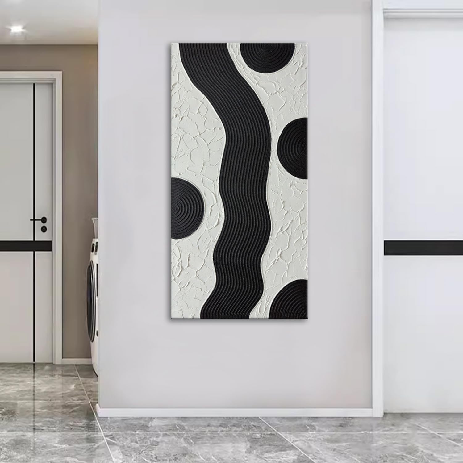 zoinart Hand-Painted Black and White Abstract Oil Paintings Modern Canvas Wall Art, Minimalist Texture Artwork for Living Room Bedroom Office Wall Decor Ready to Hang