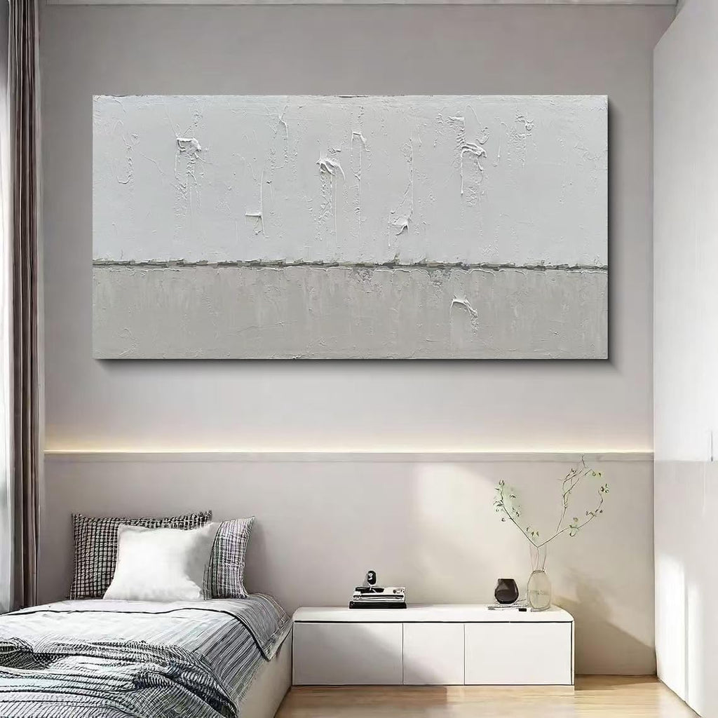 NANKAI Hand-painted Grey and White Minimalist Oil Painting 30x60 inches Large Modern Art Piece Decorative Art for Living Room, Bedroom, Office, Wall Decorationative art