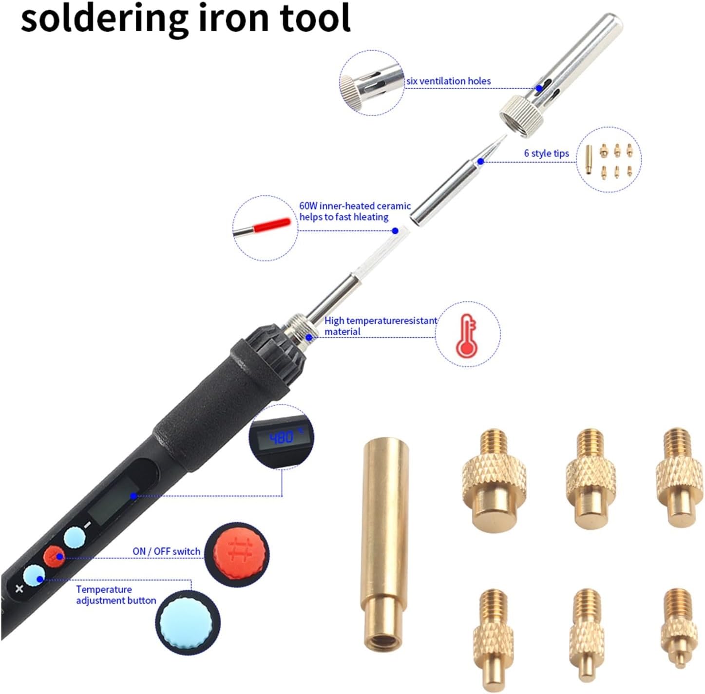 Heat Set Insert Press Tool Stealth Press Kit Soldering Iron Tip Thread Insert Nut Embedded Kit M2 M3 M6 M8 for 3D Printing Parts(1set-EU Plug)