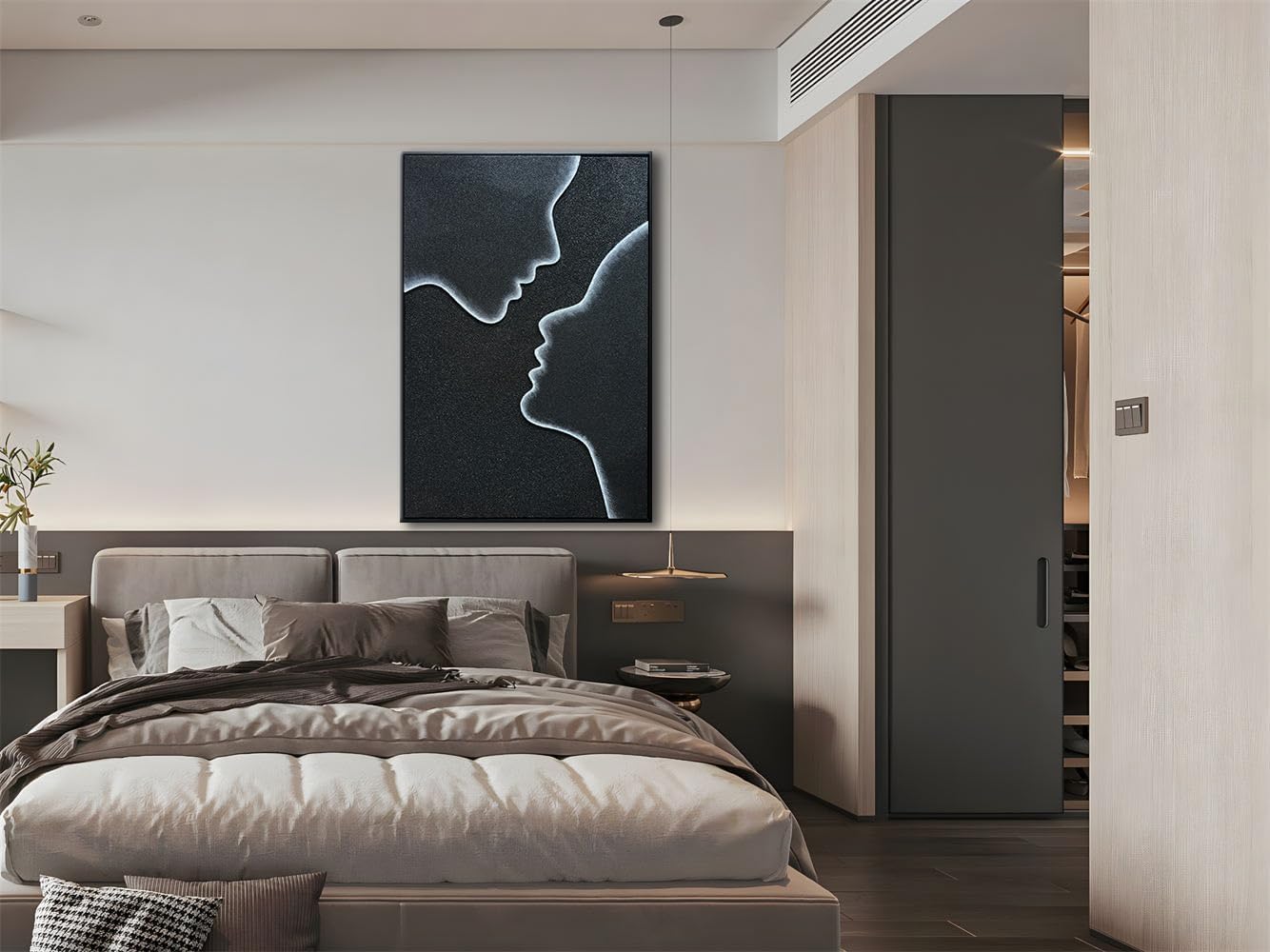 zoinart Creative Black and White Textured Wall Art, Handmade Abstract Romantic Plaster Paintings, Relief Art 24x36 inch