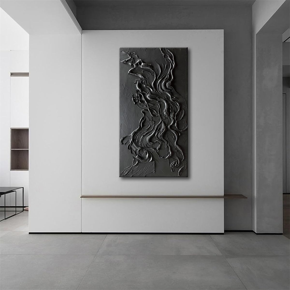 zoinart Hand Painted Large Black Wall Art 30'x60' Thick Texture Minimalist Oil Paintings Contemporary Art Oil on Canvas Abstract Textured Wall Art Pure Black Wall Art