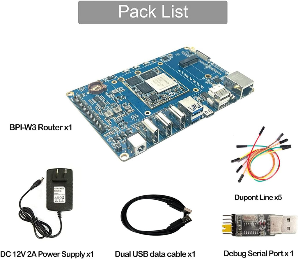 Banana Pi BPI-W3 Wireless Dual Band WiFi Router Board, Rockchip RK3588 8GB Single Board Computer, with Dual Gigabit Ethernet Ports for AI Edge Computing, Support Android Linux OpenWRT