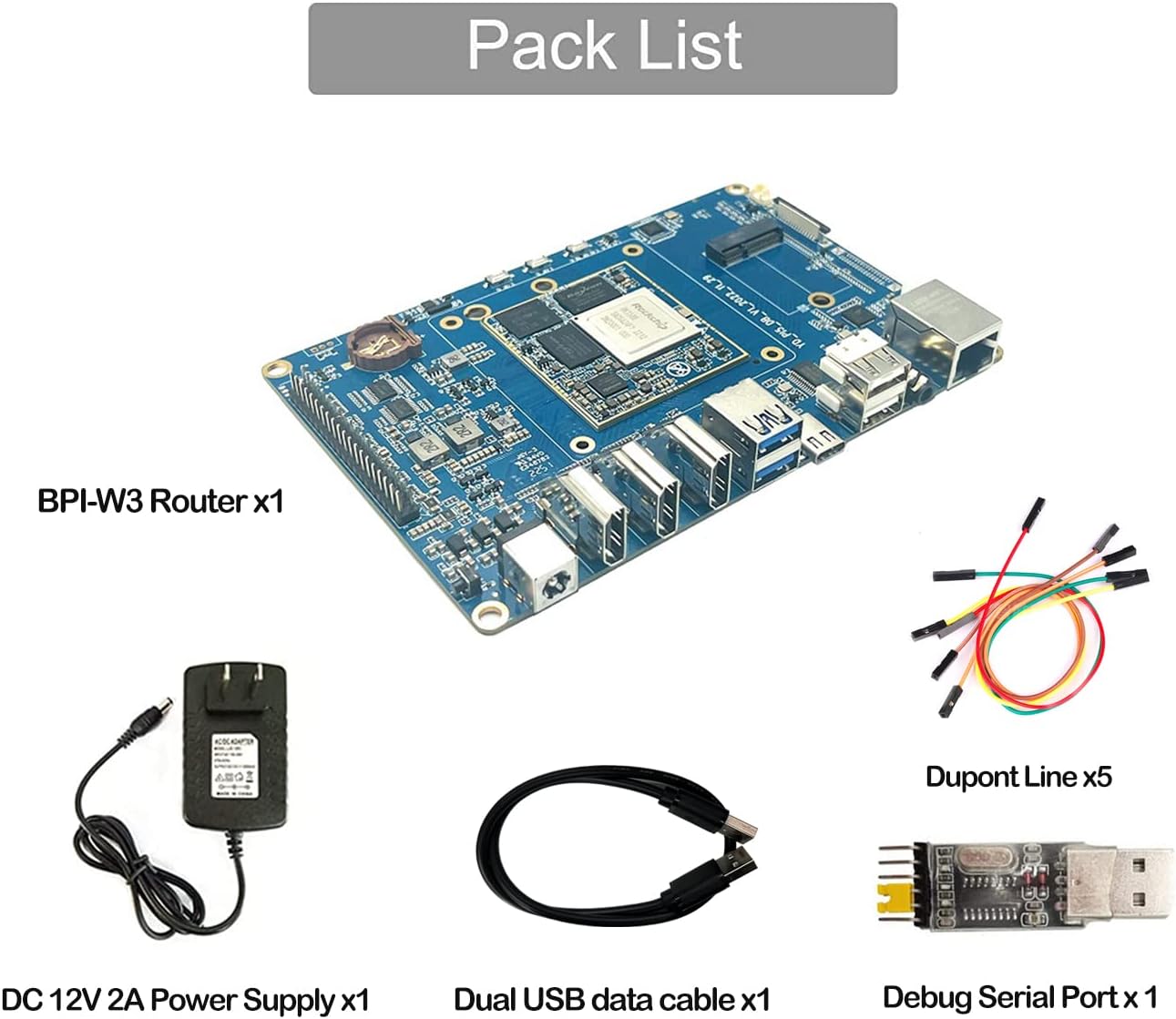Banana Pi BPI-W3 Wireless Dual Band WiFi Router Board, Rockchip RK3588 8GB Single Board Computer, with Dual Gigabit Ethernet Ports for AI Edge Computing, Support Android Linux OpenWRT