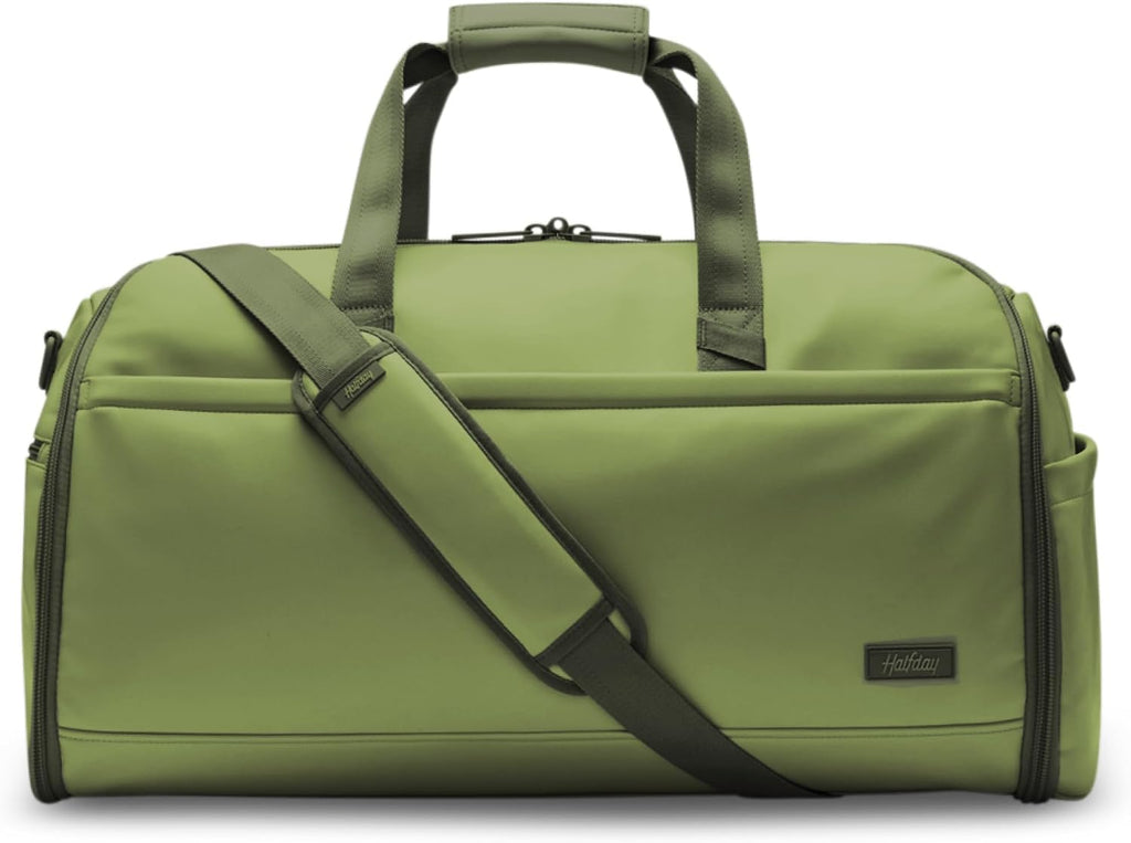 Halfday Convertible 2-in-1 Vegan Leather Premium Garment Duffel Weekender Bag 45L (Carry-on, Wrinkle-Free Travel, Hanging Suit Compartment, Shoe Pockets, Trolley Sleeve), Leaf