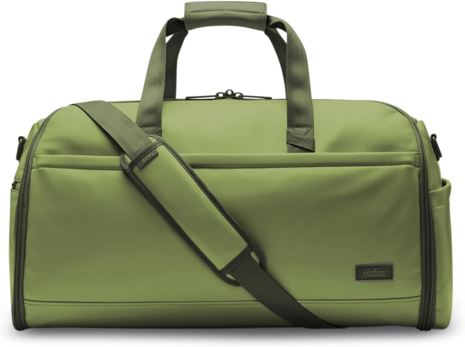 Halfday Convertible 2-in-1 Vegan Leather Premium Garment Duffel Weekender Bag 45L (Carry-on, Wrinkle-Free Travel, Hanging Suit Compartment, Shoe Pockets, Trolley Sleeve), Leaf