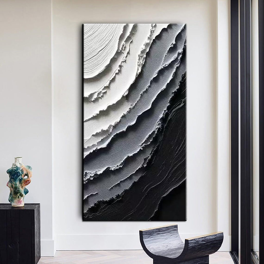 YaSheng Art -Canvas Wall Art Handmade Art Modern Abstract Wall Art, Black and White Gradient Canvas Paintings, Large Vertical Wall Art for Living Room Bedroom Office Wall Decor , 24x48inch Ready to Hang