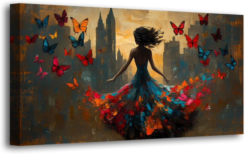 Black Pictures Canvas Wall Art for Living room Office Bedroom Wall Decor Abstract Wall Art Print Modern Noble Butterfly Oil Painting Artwork Waterproof Ready to Hang-28x57inch
