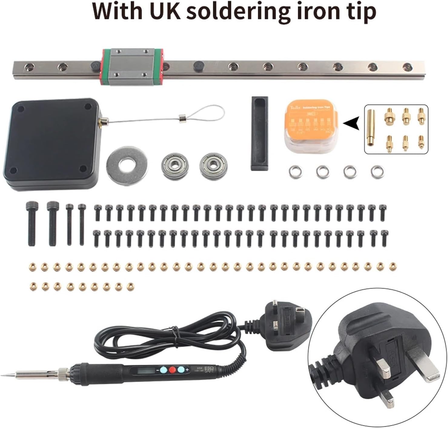 Heat Set Insert Press Tool Stealth Press Kit Soldering Iron Tip Thread Insert Nut Embedded Kit M2 M3 M6 M8 for 3D Printing Parts(1set-UK Plug)