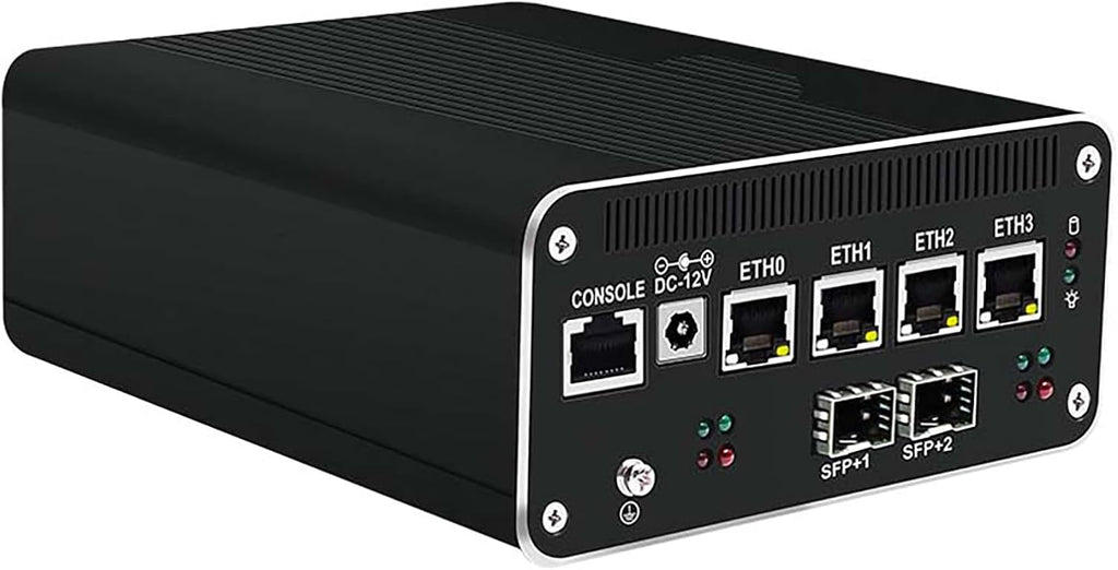 Firewall Appliance Mini PC i5-1250P(12C/16T,Up to 4.4GHz),2xSFP+10GbE Ports,NO RAM NO SSD Barebone Mini Home Server Computer,4xi226-V 2.5GbE,HDMI+DP Triple Display,1xConsole Micro PC