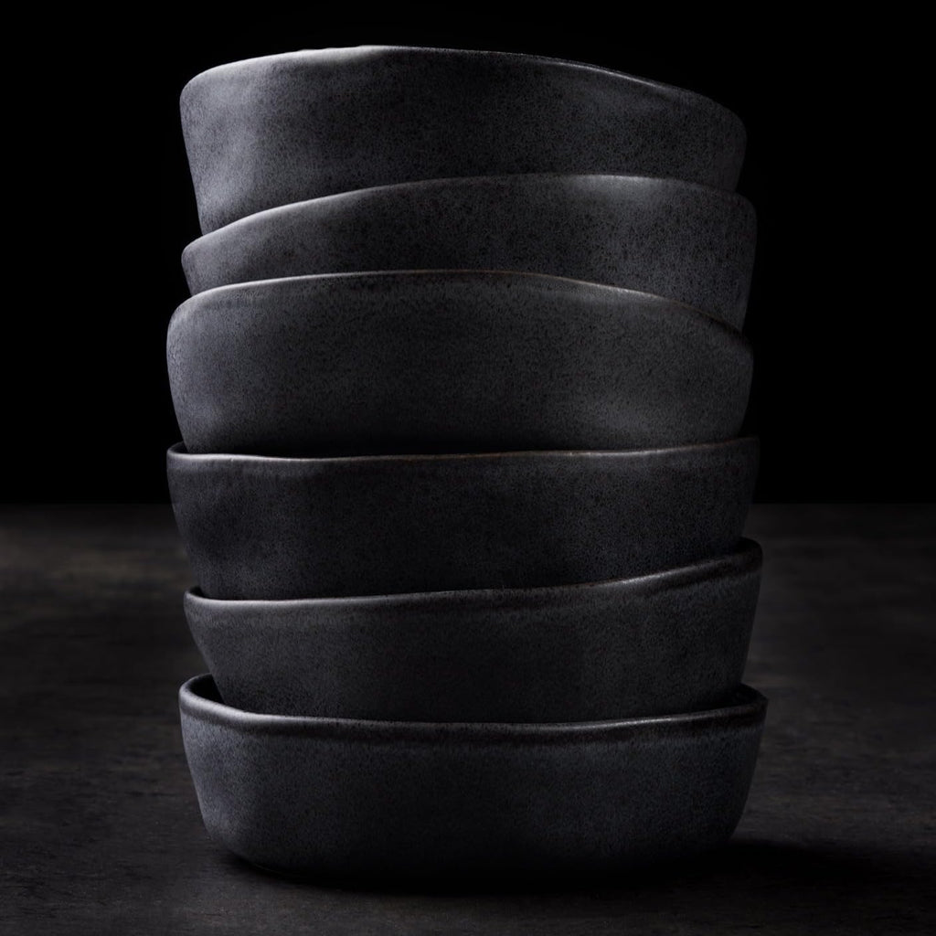 Stone by Mercer Project HEKONDA Modern Debossed Stoneware 16-Piece Dinnerware Set,Plate and Bowl Set, Dish Set for 4, Gray
