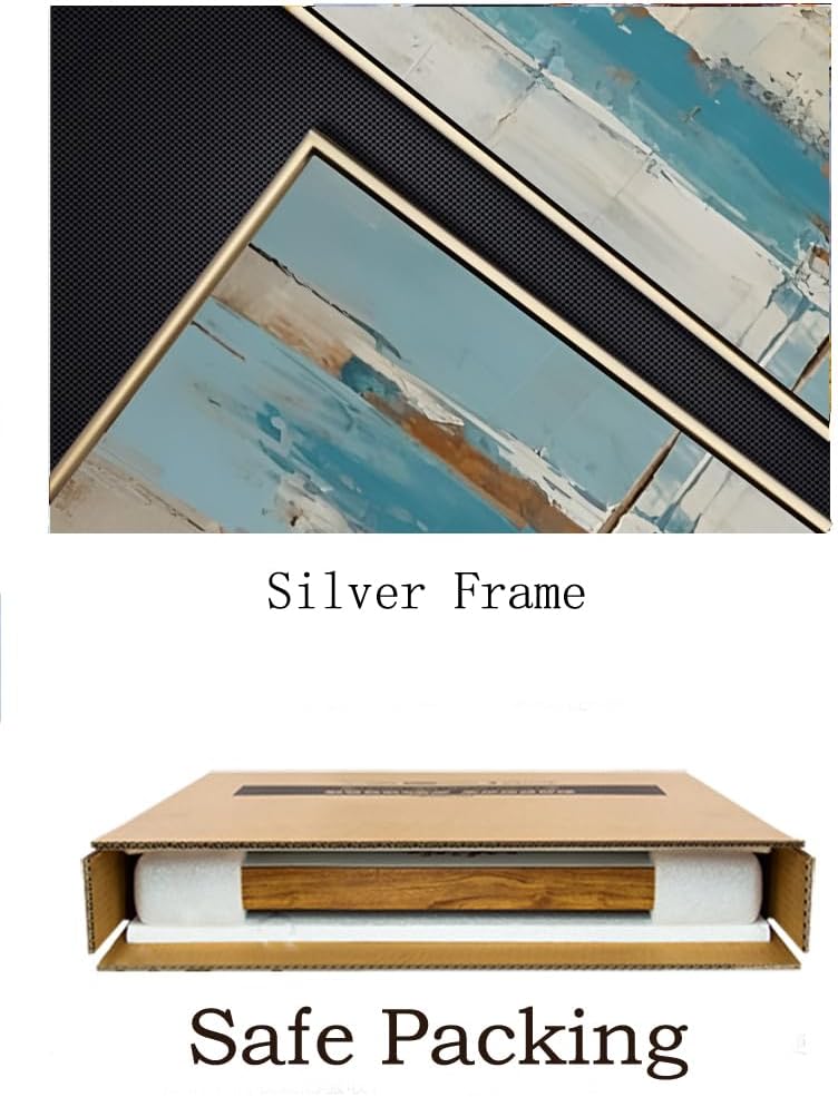 3D Textued Framed Abstract Canvas Wall Art for Office,Hand Painted Blue Abstract Oil Painting For Living Room, Large Textured Wall Decoration for Bedroom Home Décor 28x40 inches