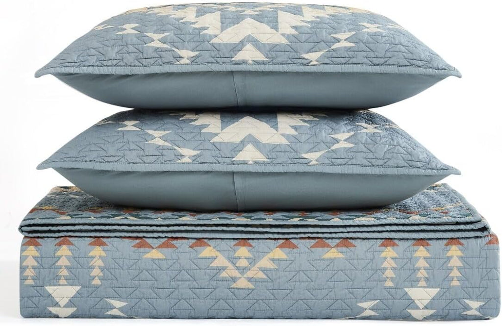 Pendleton King Quilt Set – 100% Cotton 3 Piece Quilt Set with Shams, Soft Lightweight Bedding for King Size Bed, Light Blue Patterned Comforter Alternative, King Bedding Set (Bridge Creek)