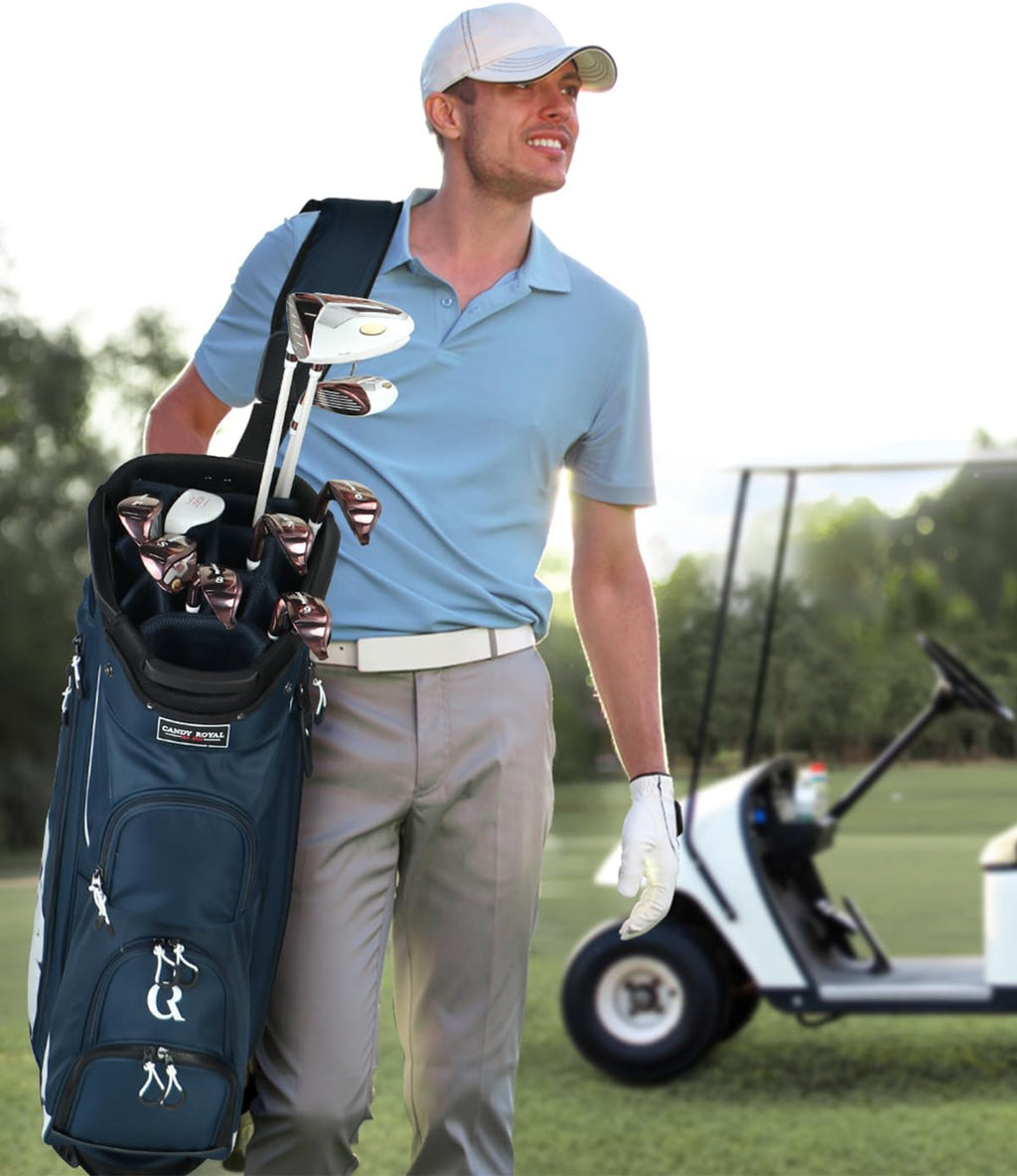 Golf Cart Bag:14 Way Full Length Divider Top Lightweight with Cooler Handles Rain Cover and Golf Shoe Bag Green