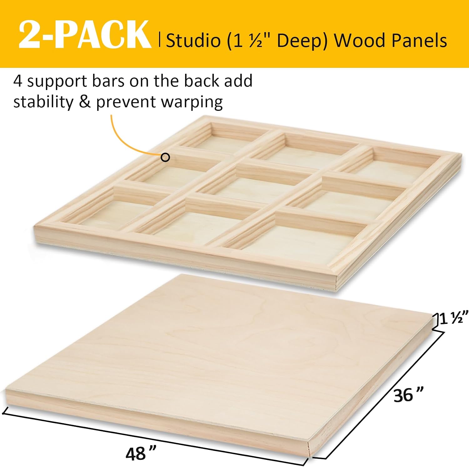 Falling in Art 2 Pack Unfinished Wooden Canvas Panels, 36x48 Gallery Birch Wood Panels Kit, 1 1/2' Deep Art Cradle Boards for Acrylic Painting, Pouring and Burning