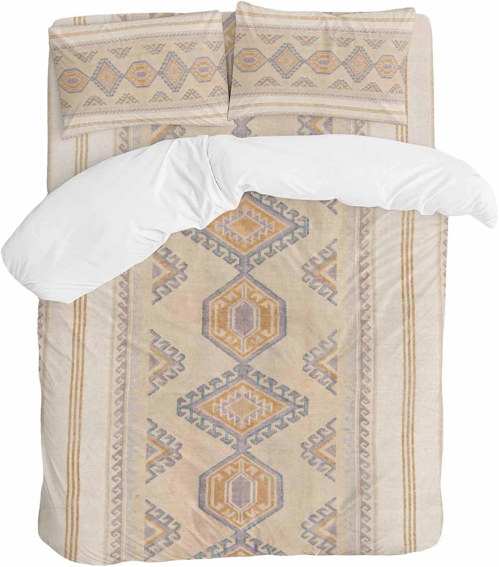 Bohemian Duvet Cover Set Queen Size 4 Pieces Traditional Ethic Pattern Colorful Stripes Geometric Bedding Set with Zipper Closure, 1 Comforter Cover 92x106 Inches 1 Flat Sheet & 2 Pillow Cases