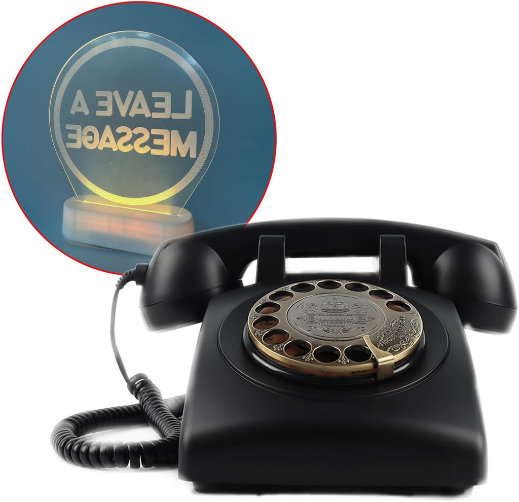 Wedding Guest Book Telephone with Free LED Wedding Sign, Audio Guestbook Phone for Wedding Party (Black Gold)