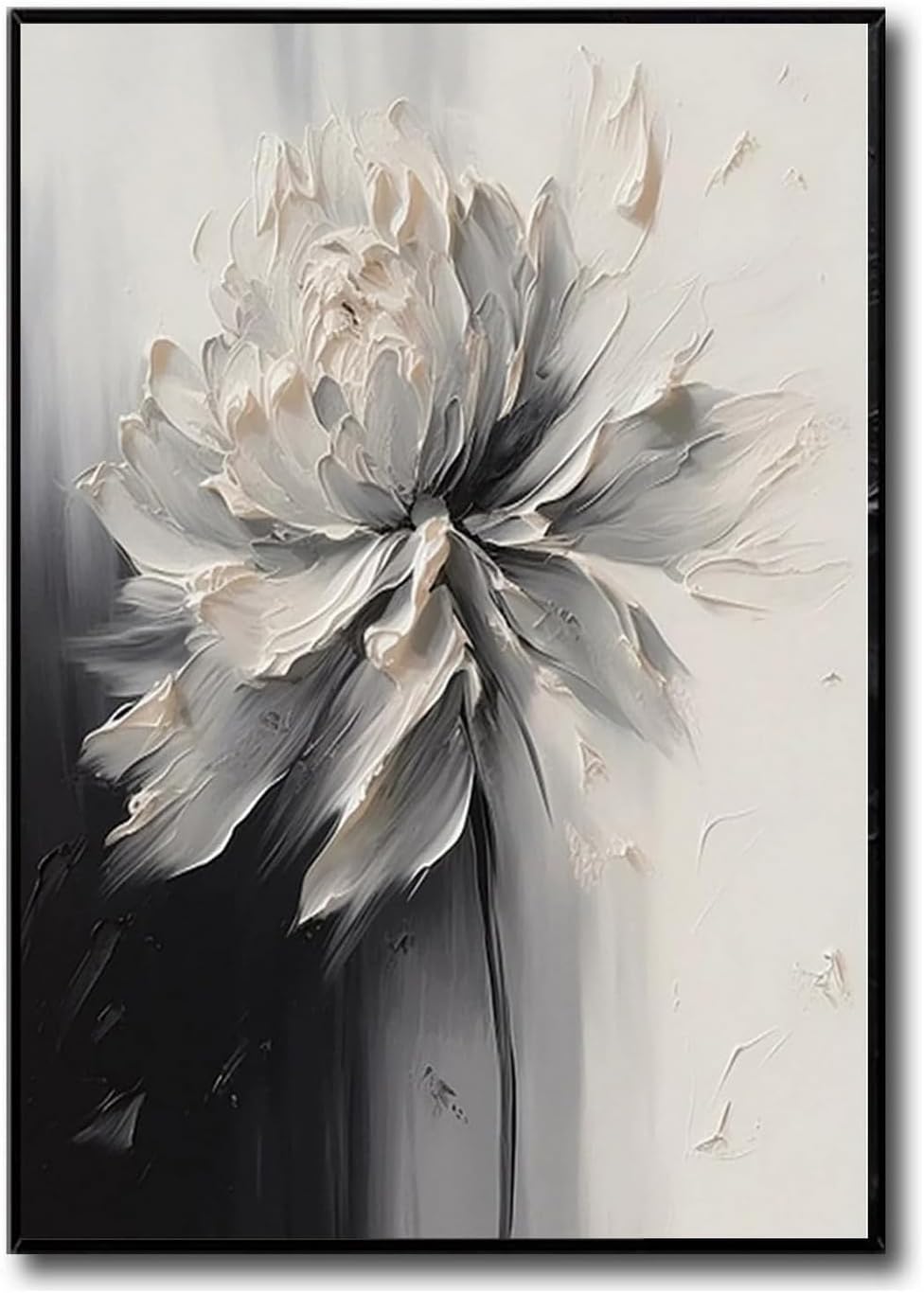 Hand Painted White And Black Flower Canvas Wall Art for Living Room,Large Framed Floral Oil Painting for Bedroom, Modern 3D Floral Artwork Wall Decor for Office Home Decor 28' x 40'