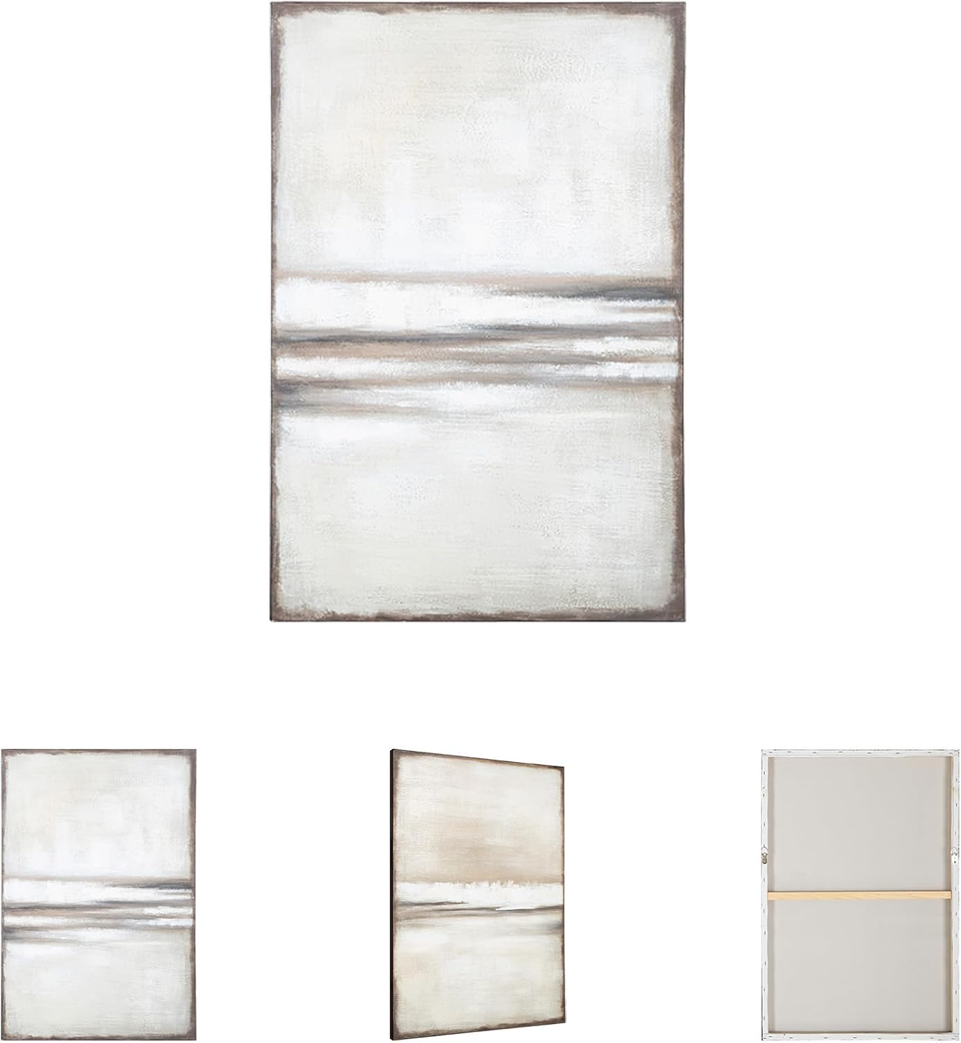 Signature Design by Ashley Brockdunn Modern Rectangular Abstract Hand-painted Wrapped Canvas Wall Art 24 x 36 Inches, Set of 2, Beige & Light Brown