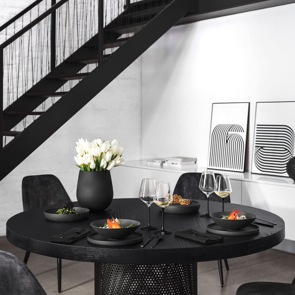 Villeroy & Boch Iconic Collection La Boule, 7-Piece Dinnerware Set for 2, Premium Porcelain, Made in Germany, Dishwasher and Microwave Safe, 9.5 x 9 in, Black