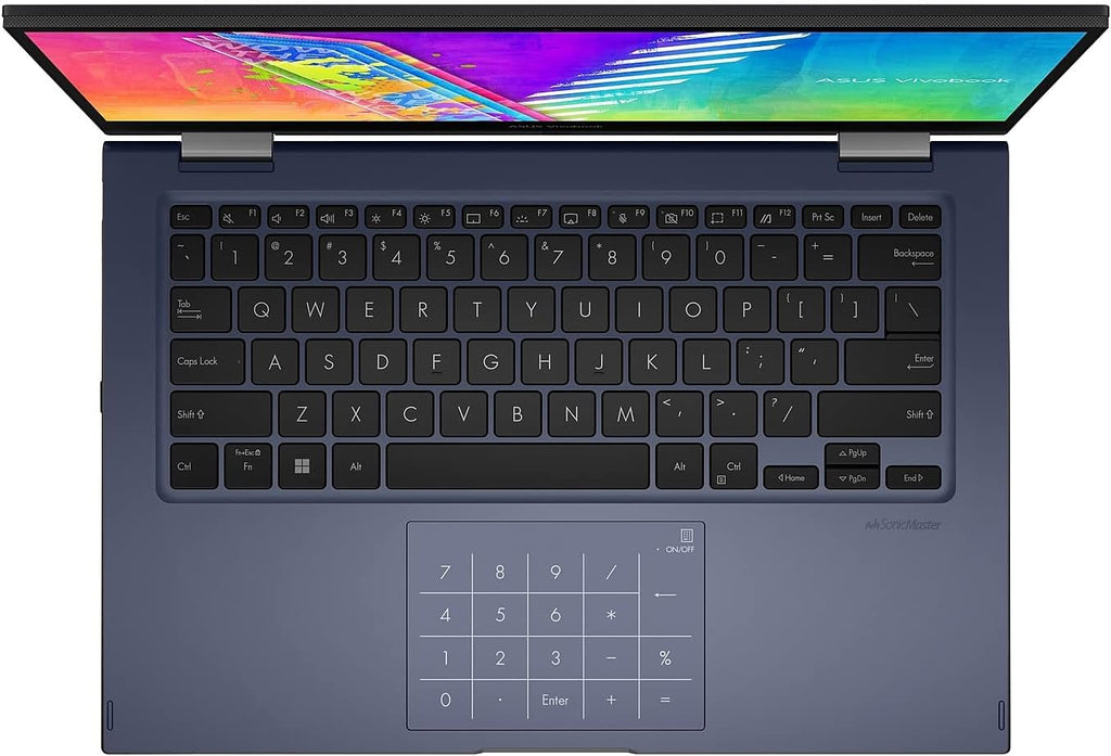 ASUS VivoBook Go 14 Flip Thin and Light 2-in-1 Laptop, 14 inch HD Touch, Intel Celeron N4500 CPU, UHD Graphics, 4GB RAM, 64GB eMMC, NumberPad, Windows 11 Home in S Mode, Quiet Blue, J1400KA-DS02T