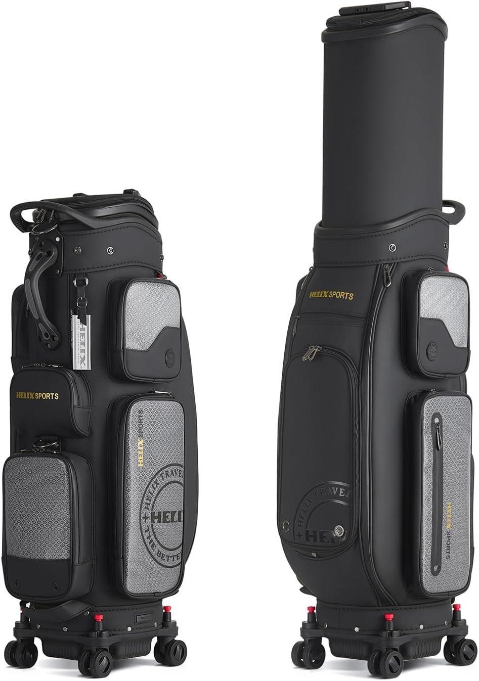 HELIX-Golf Golf Cart Bag, Easy to Carry, Retractable Golf Club Cart Bag with Locking Wheels Chassis and Latest Integrated Handgrip.