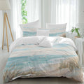 Coastal Seagulls Duvet Cover Set Queen Size 4 Pieces Beach Ocean Sky Oil Paintings Style Summer Bedding Set with Zipper Closure, 1 Comforter Cover 92x106 Inches 1 Flat Sheet & 2 Pillow Cases