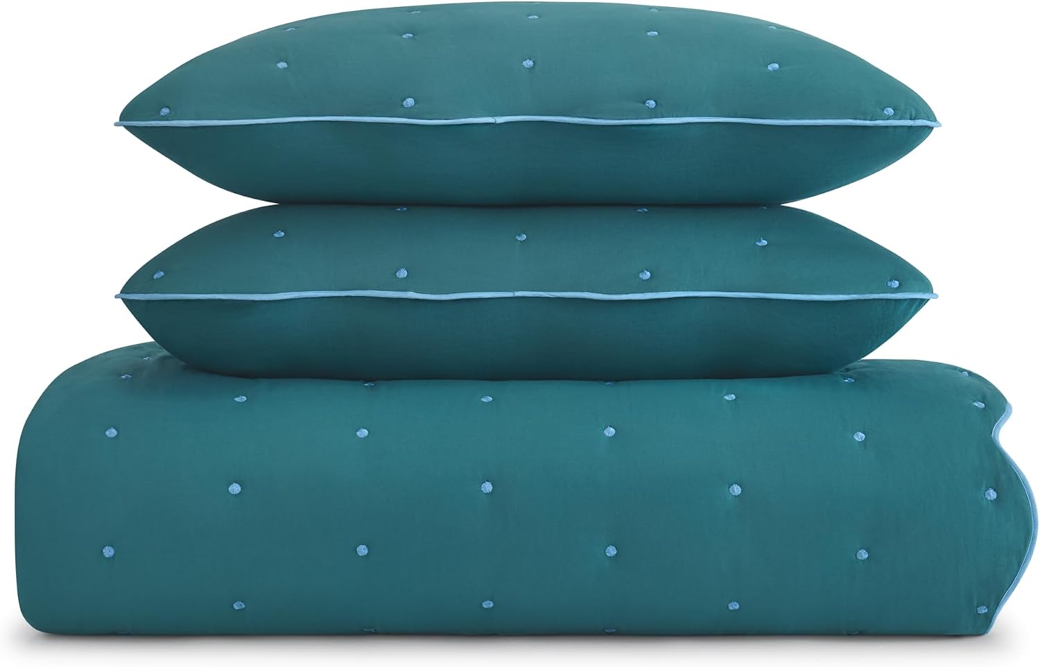 kate spade new york Scalloped Edge 2-Piece Twin Quilt Bedding Set, 100% Cotton Voile Reversible Cover, All Season Bedding, Machine Washable, Blue Spruce