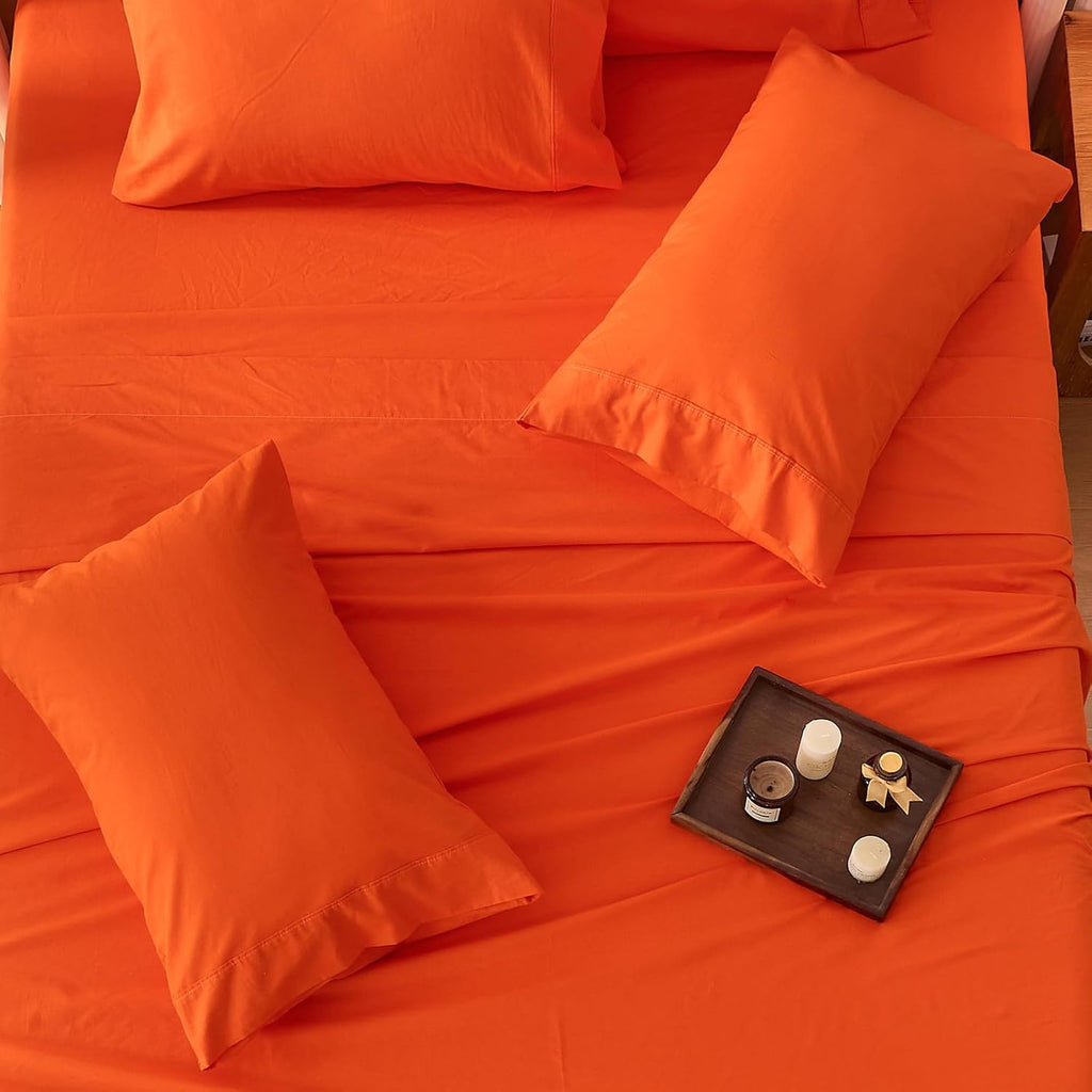 Bedlifes 100% French Flax Linen Sheets Set Queen Size - 6 Piece Extra Deep Pocket 18-24',Soft Breathable Queen Bed Sheets with Temperature Regulating & Moisture-Wicking(Orange