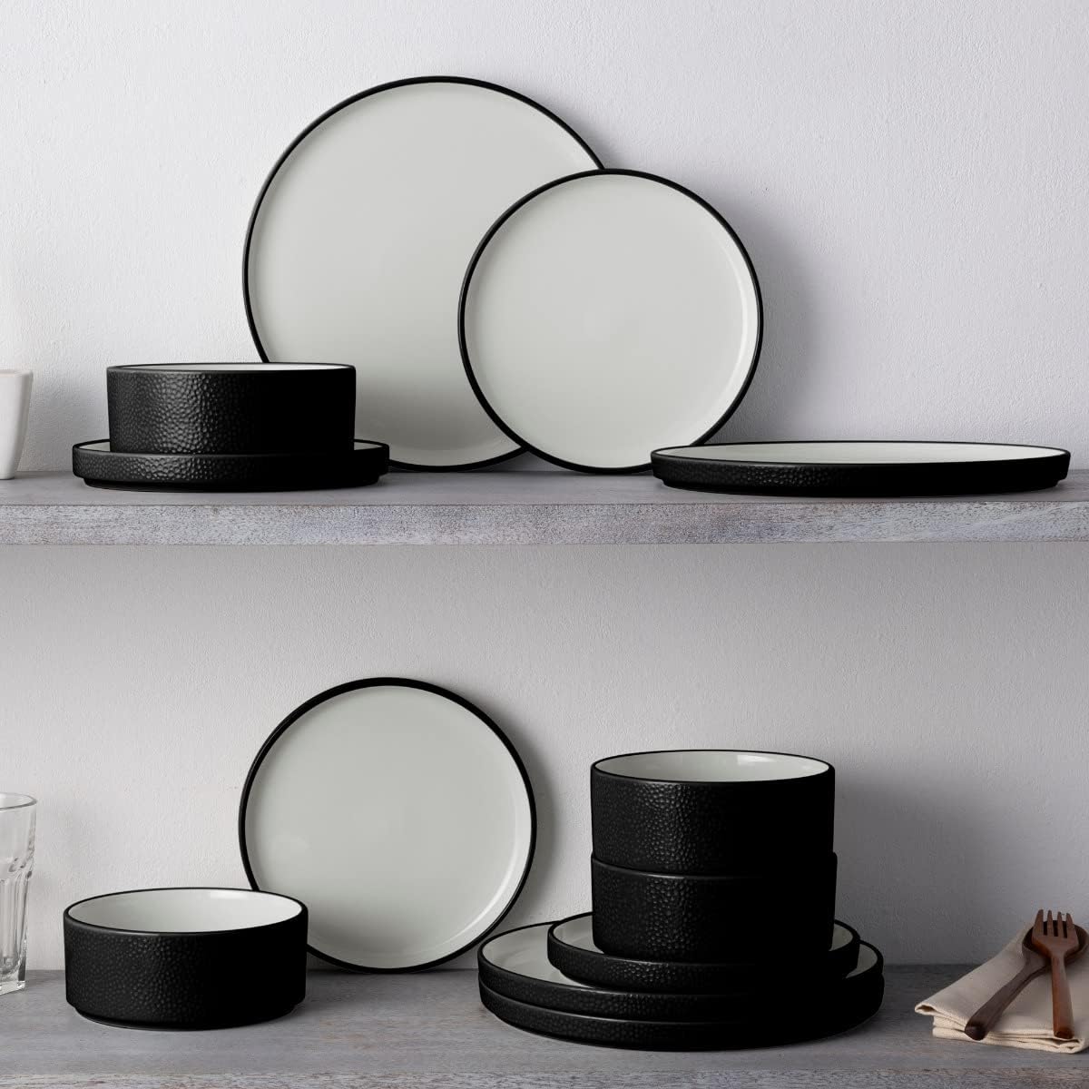 Noritake ColorTex Stone Black 12-Piece Dinnerware Set, Service for 4