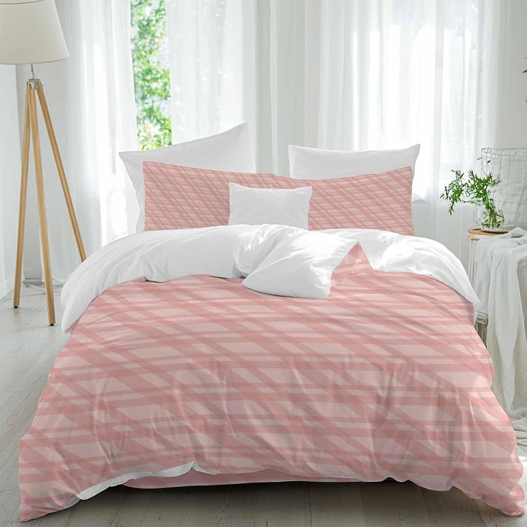 Prime Leader Pink Stripes Duvet Cover Set Queen Size 4 Pieces Modern Simple Light Pink Stripes Bedding Set with Zipper Closure, 1 Comforter Cover 86x86 Inches 1 Flat Sheet & 2 Pillow Cases