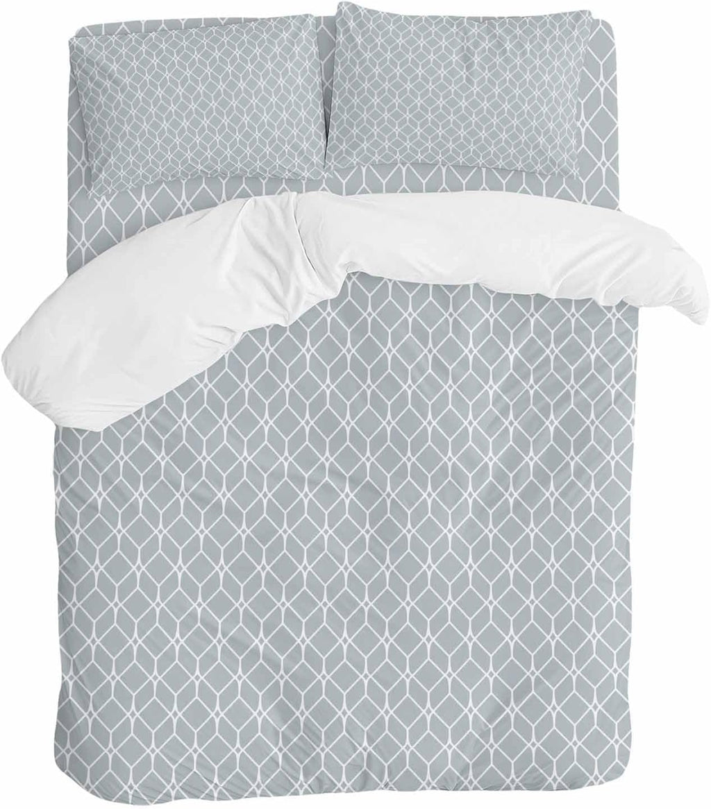 Prime Leader Modern Geometric Duvet Cover Set Queen Size 4 Pieces Grey Color Blocks Abstract Cube Simple Bedding Set with Zipper Closure, 1 Comforter Cover 90x92 Inches 1 Flat Sheet & 2 Pillow Cases