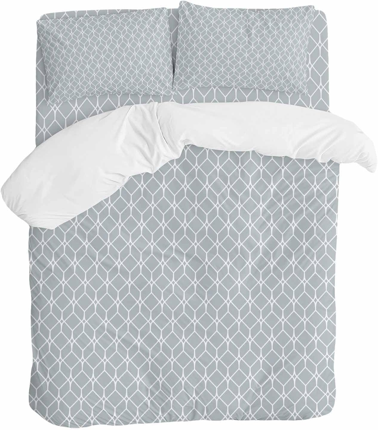 Prime Leader Modern Geometric Duvet Cover Set Queen Size 4 Pieces Grey Color Blocks Abstract Cube Simple Bedding Set with Zipper Closure, 1 Comforter Cover 90x92 Inches 1 Flat Sheet & 2 Pillow Cases