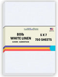750 Bright White Linen 80# Cover Paper Sheets - 5' X 7' (5X7 Inches) Photo|Card|Frame Size - 80 lb/pound Card Weight - Fine Linen Textured Finish - Quality Cardstock