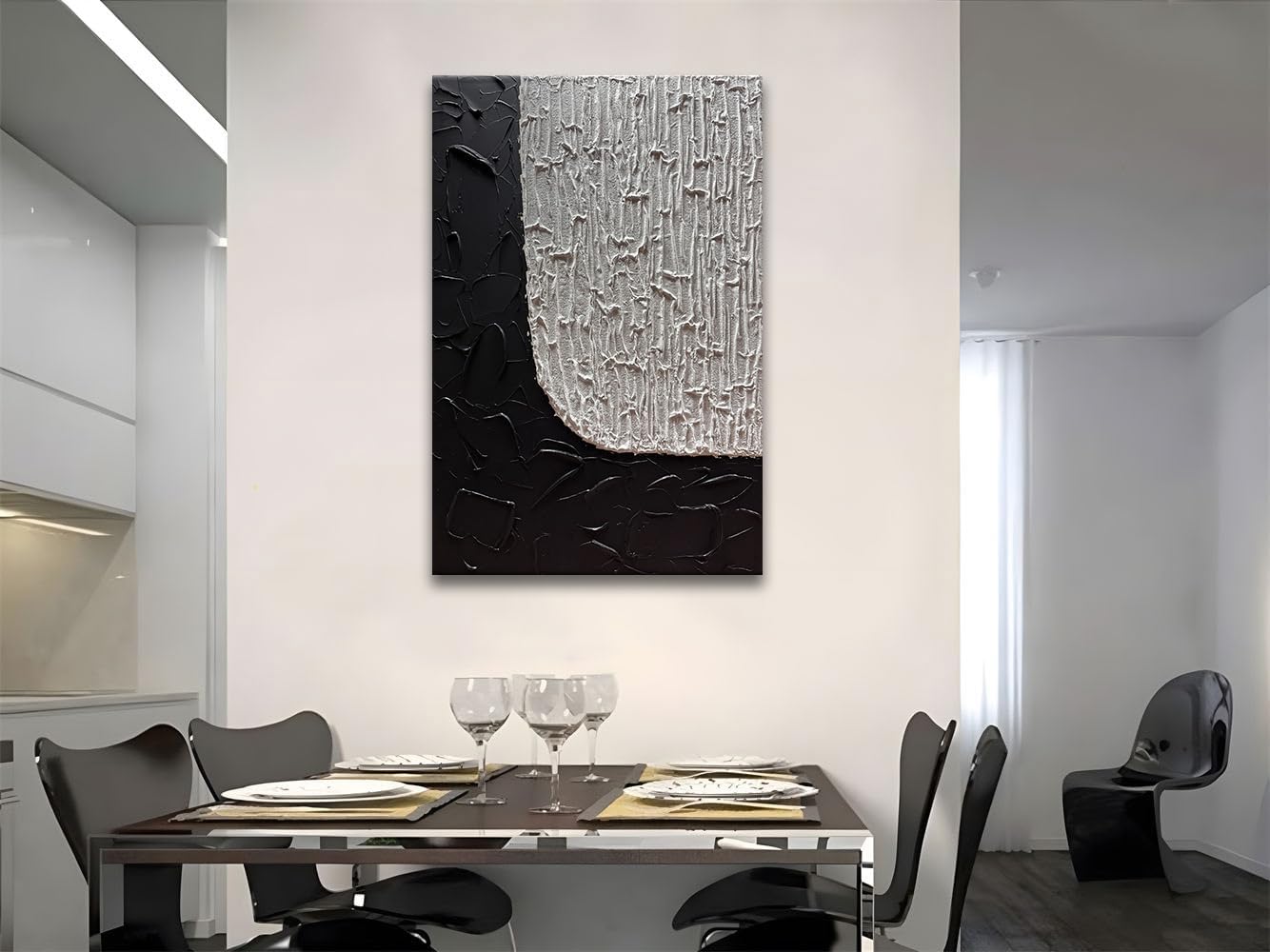 zoinart Large Black and White Textured Wall Art, 30x45 Inches Hand Painted Abstract Paintings on Canvas Wall Art, Contemporary Artwork for Home Decorations